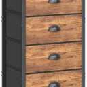 sthmec Nightstand with Charging Station,LED Night Stand with 5 Fabric Drawers, Bedside End Tables, 2-Tier Open Storage Shelf Side Table Nightstands with Drawers for Bedroom,Rustic Brown