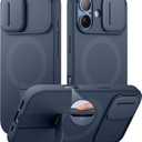 SURITCH for iPhone 17 Case with Camera Control Cover, Camera Slide Cover and Adjustable Kickstand, Compatible with MagSafe, Shockproof Bumper Protective Cases 6.3 Inch, Blue