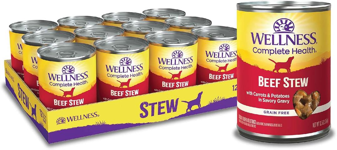 Wellness Complete Health Stew Adult Canned Wet Dog Food, Grain Free, Natural, Beef Recipe, 12.5 oz, Pack of 12 Cans (EXP 07/18/29)