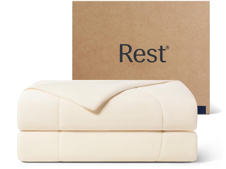 REST Evercool Cooling Comforter, King/Cali King, Blanket for Hot Sleepers, All Season Bedding to Keep Cool for Night Sweats, Breathable Lightweight Duvet, 106x90 Inches, Snow Ivory