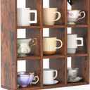 Helsin 9 Grid Vintage Coffee Mug Display Rack, 16inch Wall Mounted Wooden Curio Shadow Box Shelf, Cup Floating Shelves Display and Organizer (Bronze)