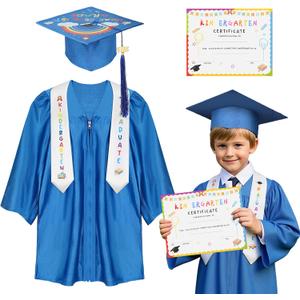 Kindergarten graduation cap and gown with 2026 Tassel, Certificate for Toddler Children (27"-33")