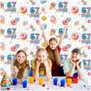 LZLANZHI 2 Pack Donut Theme Birthday Party Supplies Funny 6 7 Meme Decorations 3.3x6.6ft Tinsel Foil Fringe Curtain White Photo Booth Prop Six Seven Backdrop Streamer Decor for Kids