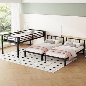 Bellemave Twin Size Triple Bunk Bed for 3 Kids, Heavy Duty Metal Triple Bunk Bed with Safety Fence, Heavy Duty Triple Beds for Kids, Teens, Black
