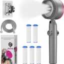 High Pressure Shower Head, High Power Shower Head and Hose Set with 4 Filters, 59‘’ Hose & Bracket, 4 Spray Modes & Pause Switch, Hard Water Filtered Showerhead with Handheld, Gray