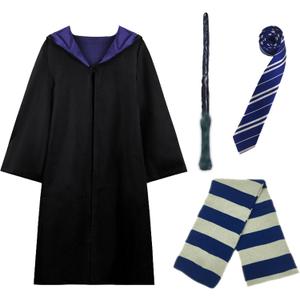 Kitimi Wizard Costume Cosplay Set, Wizard Cloak Robe for Adults Teens, Wizarding Halloween Costume Accessories for Party (Large, Blue)