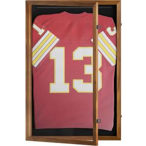 HBCY Creations 24x36 Rustic Brown Jersey Display Case - Solid Wood with Acrylic Window - Anti-Theft Lock with 2 Keys - for All Types of Jerseys