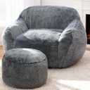 Giant Bean Bag Chairs for Adults,Large Bean Bag Couch with Ottoman, Single with Ottoman