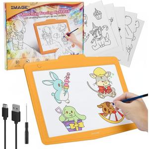 IMAGE A4 LED Tracing Pad for Kids, Rechargeable Light Up Drawing Tablet Board Children Portable Art Christmas Gift for Boys Girls Ages 6+(with 10 Traceable Sheets), Durable & Fun Creative Toy(Orange)