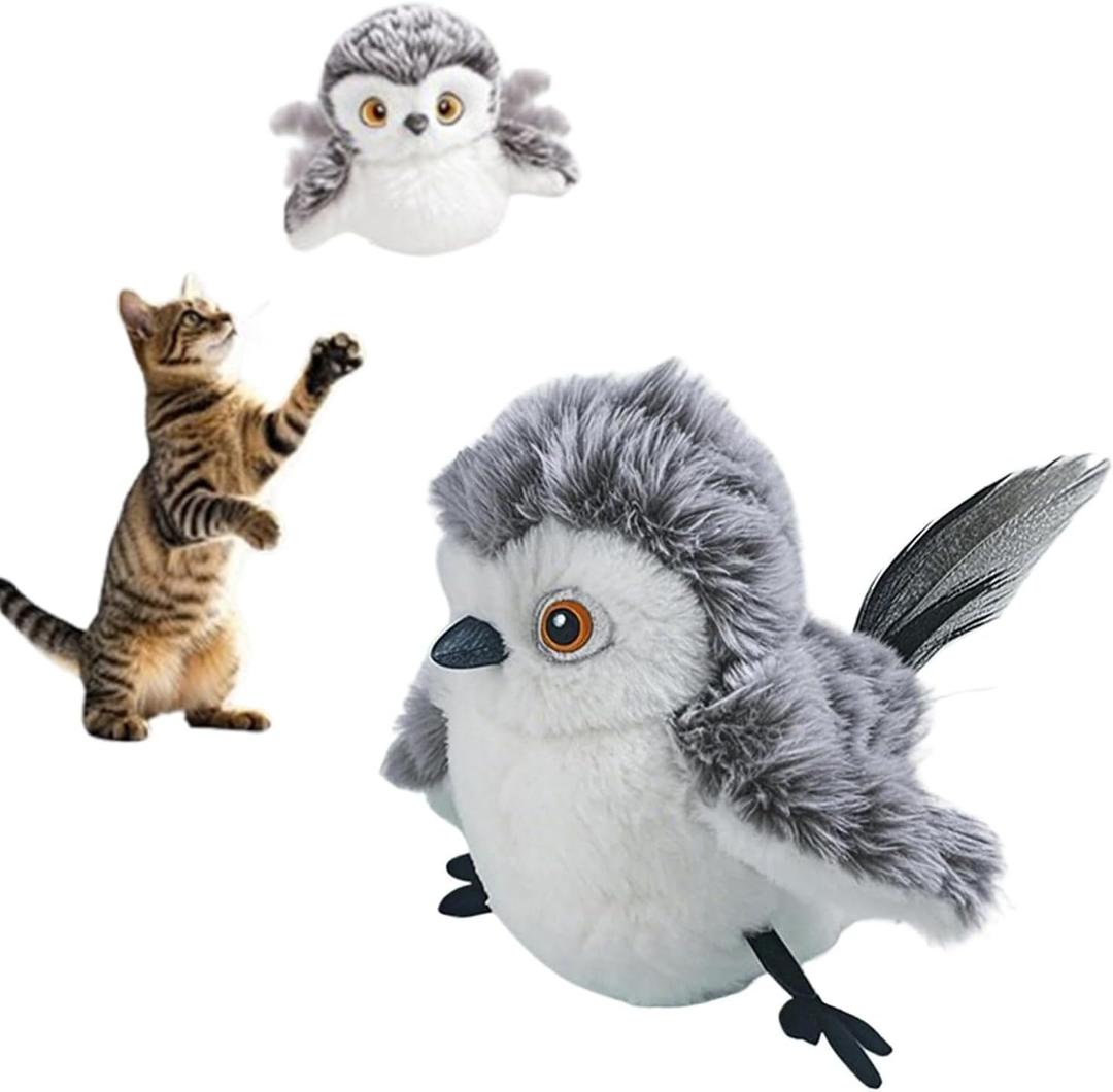 Cat Falpping Bird Toy Touch Activated Chirping Sound Bird Interactive Cat Exercise Toy Sandpiper Chirp Tweet Rechargeable Toy