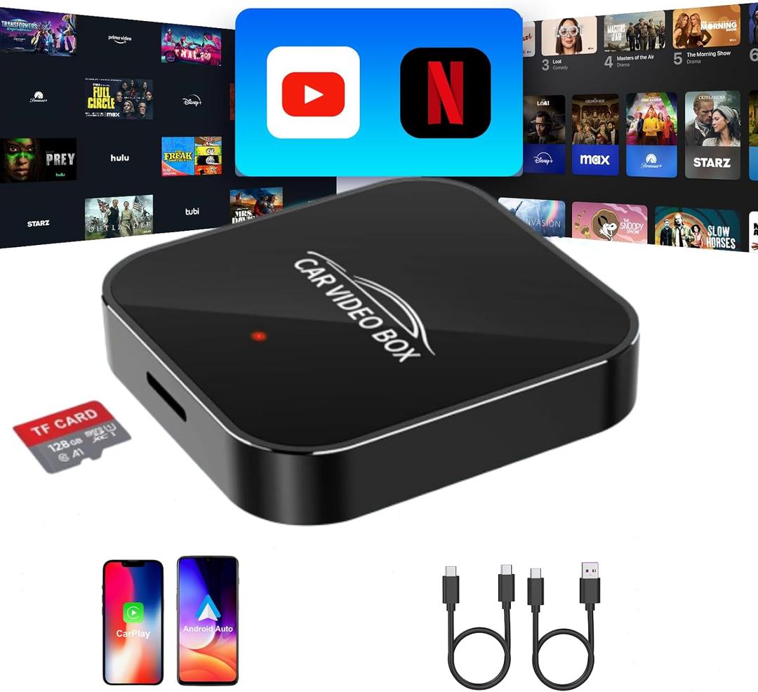 5 in 1 Wireless CarPlay Adapter with Netflix YouTube, 2025 New Carplay Wireless & Android Auto Adapter Converts Wired to Wireless Carplay Dongle Magic CarPlay Ai Box Streaming Video for iPhone/Android