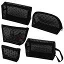 Framendino, 6Pack Mesh Makeup Bag Set Portable Heart Printed Cosmetic Small Bags with Zipper for Home Office Travel, no pock a dots