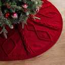 48 Inch Christmas Tree Skirt: Diamond Braided Cable Knit Tree Skirt for 7.5FT Tree, Wine Red Tree Skirt, Vintage Tree Skirts, Rustic Farmhouse Christmas Decorations