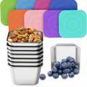 Set of 8 Snack Containers,Toddler Snack Container,Stainless Steel lunch box for Kids;Leak Proof Stackable Small Metal Food Containers with Silicone Lids
