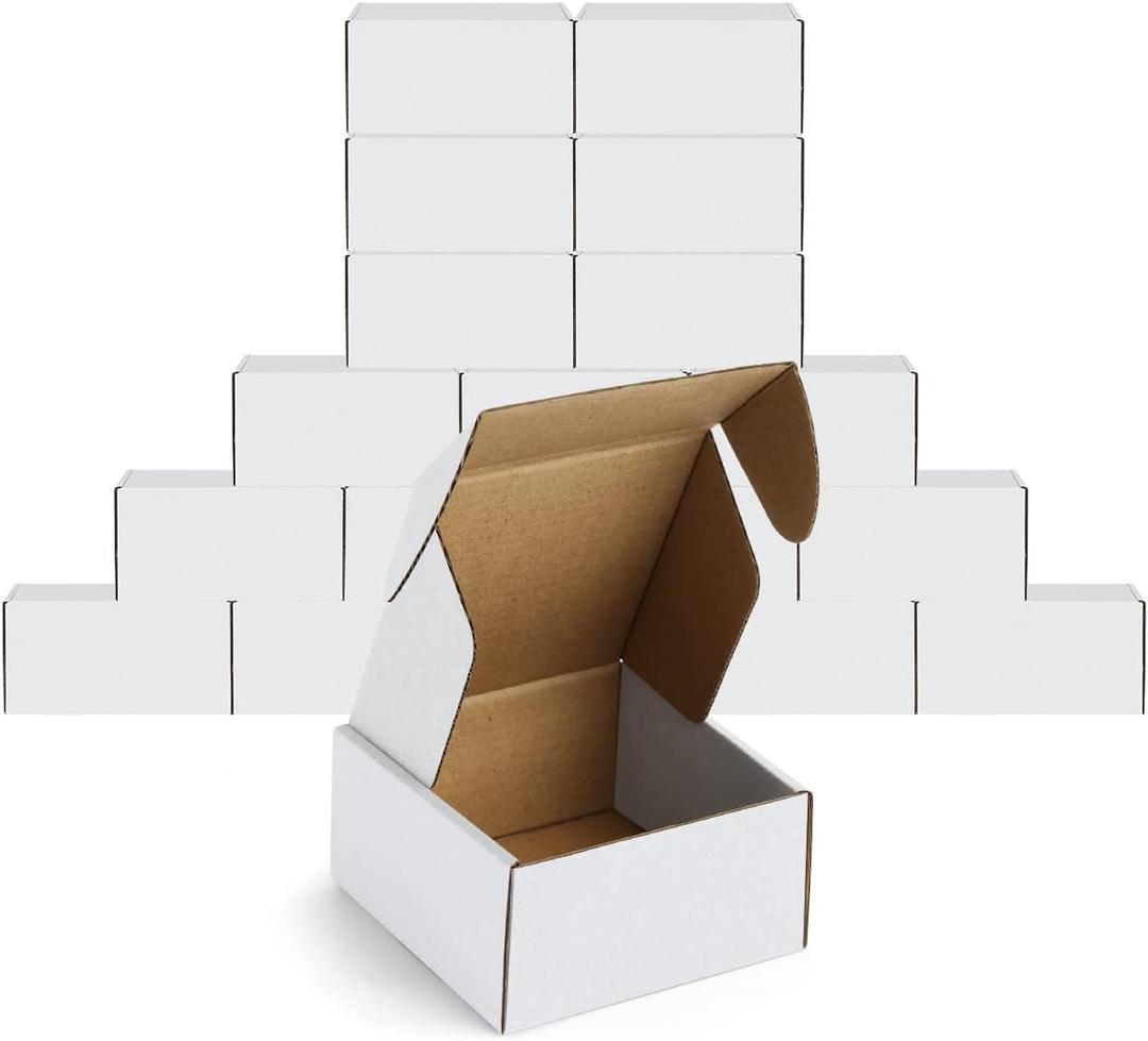 Famagic 50 Pack 4x4x2 Small Shipping Boxes - White Corrugated Cardboard Mailer Boxes for Small Business, Mailing Boxes for Packaging, Bulk