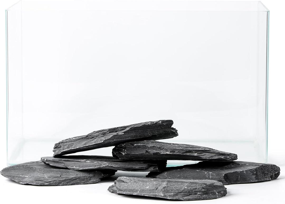6.1-8.1 Inches Natural Slate Rock, 6 PCS Large Flat Aquarium Stones for Aquascaping, Terrariums, Reptile Tanks & Aquarium Décor