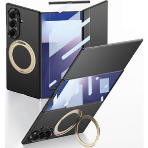 Magnetic Case for Samsung Galaxy Z Trifold with Built-in Screen Protector and Rotating Ring Kickstand, [Compatible with Wireless Charging] Slim Hard PC Shockproof Cover for Galaxy Z Trifold(Black)