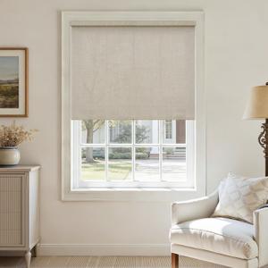 Light Filtering Roller Shades Cordless Blinds for Indoor Windows, Free-Stop Semi Sheer Shades with Valance Linen Flax Semi Transparent Natural Tan Beige Blinds Bedroom Living Room Decor  Linen, 36"W x 72"H
