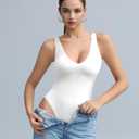 Women's Double-Lined Deep V Neck Bodysuit - Backless Sexy Sleeveless Thong Body Suits Tank Tops (Non-See Through) (L)