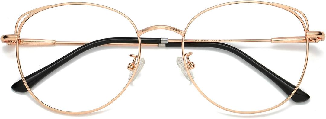 SOJOS Cat Eye Blue Light Blocking Glasses for Woman Hipster Metal Frame Womens Eyeglasses She Young SJ5027 (Rose Gold)
