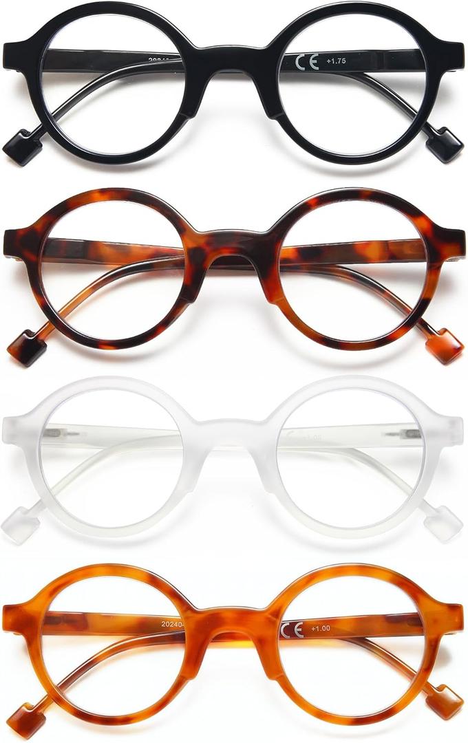 Round Reading Glasses for Women Men, Blue Light Blocking Readers, Lightweight Computer Eyeglasses for Books, Screens (Black/Tortoise/Clear/Amber)