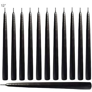 Black Taper Candles 12 Inch Tall Unscented Elegant Premium Quality Dripless Smokeless Hand-Dipped - Set of 12 - for Holiday Decoration Wedding Dinner Table Birthday Made in USA