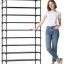 Kitsure Shoe Rack for Closet - 10-Tier Shoe Organizer with Hook Rack, Large-Capacity & Space-Saving Shoe Shelf for Entryway, Bedroom, Living Room,32.2" x 11.8" x 68.5", Black