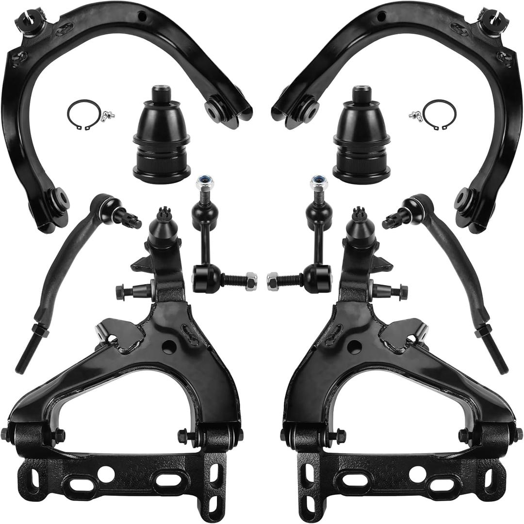LCWRGS 10pcs Front Suspension Kit Compatible with 2004-2007 Chevy Trailblazer GMC Envoy XL Buick Rainier Saab 9-7X Isuzu Ascender, Lower & Upper Control Arms Ball Joints Outer Tie Rods Sway Bars