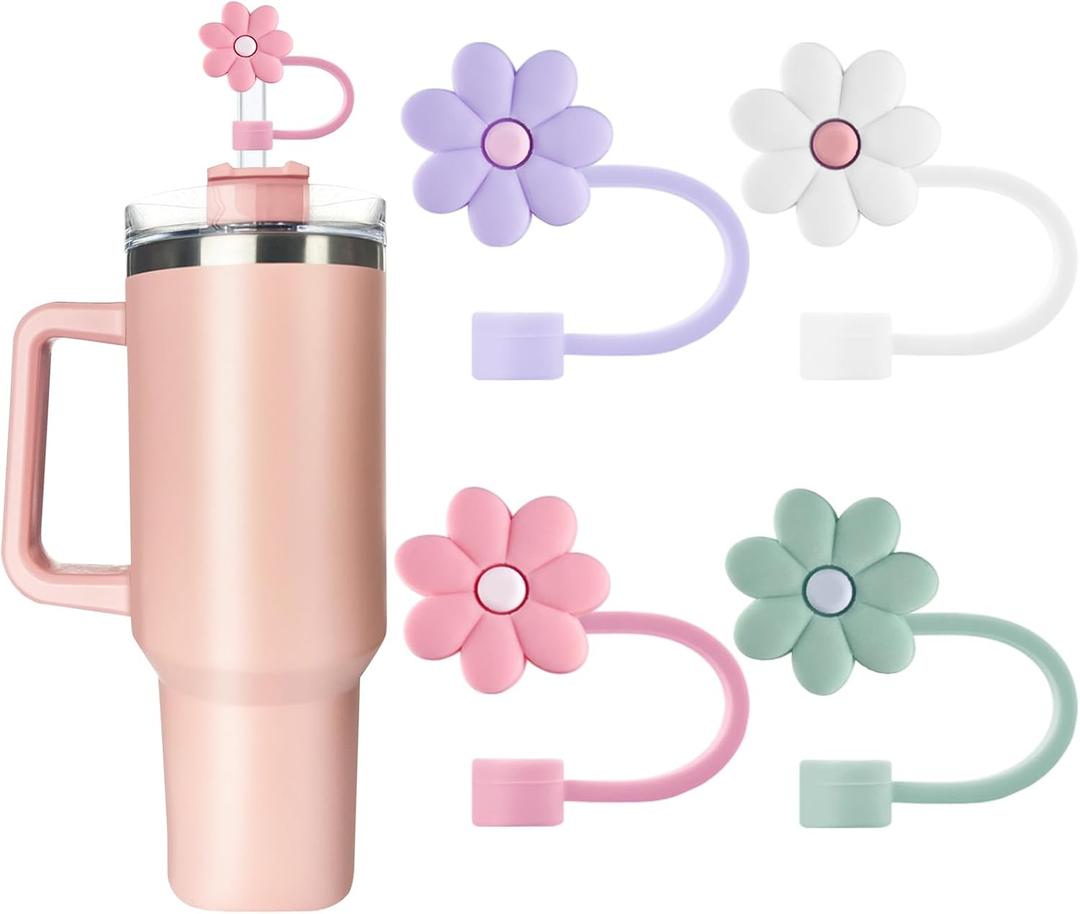 Velaco 4 Pcs 0.4in/10mm Diameter Silicone Straw Covers Cap Compatible with Stanley 20 30&40 Oz Cup, Straw Toppers for Stanley 40 Oz Tumbler with Handle, Dust-Proof Straw Caps for Water Bottle