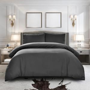 Pure Bedding Duvet Cover Full [3-Piece, Dark Grey] - 1 Comforter Protector with Zipper Flap and 2 Pillow Shams - Hotel Luxury 1800 Brushed Microfiber - Ultra Soft, Cool and Breathable Comforter Cover