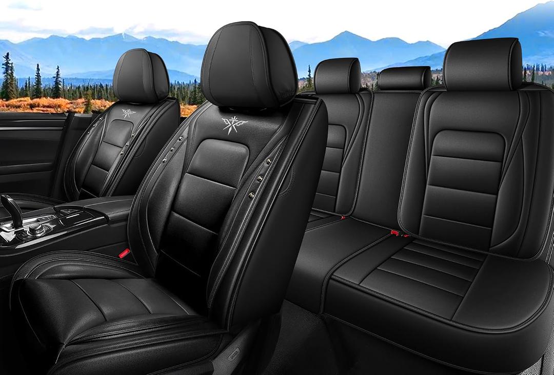 Seat Covers for Dodge Charger 2006-2025, Standard Leather & Waterproof, Full Set Custom Fit Seat Covers Automobile Interior(Black)