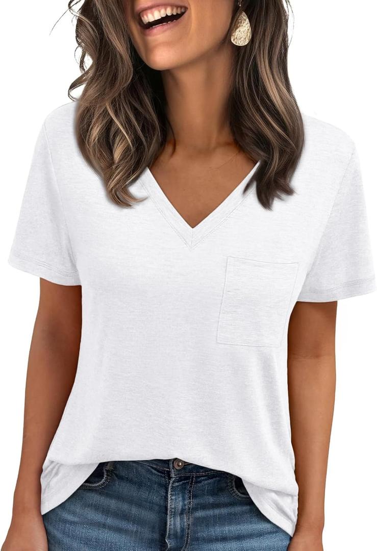 AUTOMET T Shirts for Women Short Sleeve Shirts V Neck Plus Size Summer Tops Casual Beach Vacation Outfits Clothes 2025 (Small)