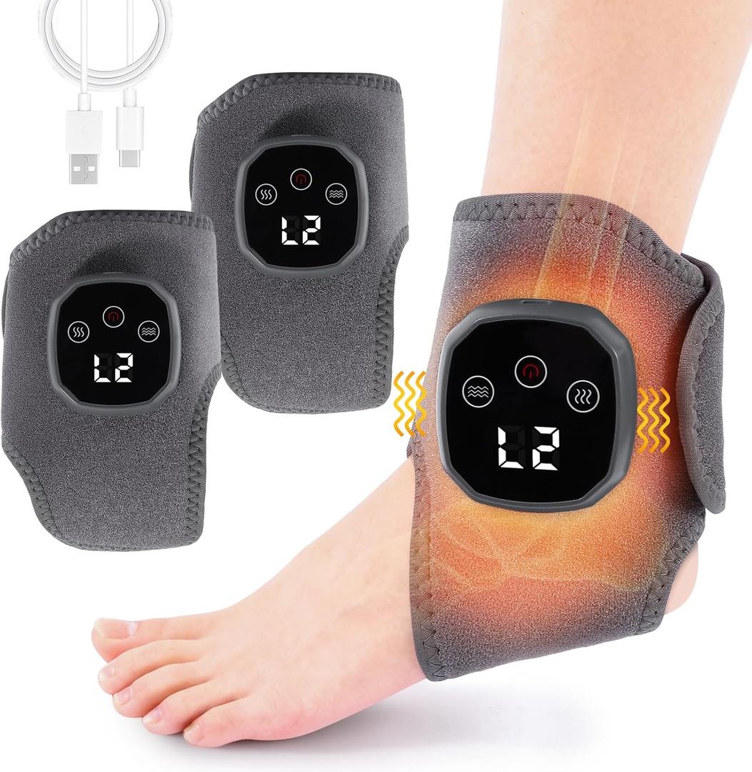 2PCS Foot Renew Triple Method Massager, 2 in 1 Foot Massager for Neuropathy, Feet Massage with 3 Vibration Mode & 4 Heat Levels, Wireless Portable Ankle Massager for Home or Travel Use