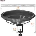 iBorn Bird Bath,Deck Mounted Bird Baths 12inch,Birdbath for Outside with Clamp 3.2inch,BPA-Free Bowl,Chew-Proof,Fully Detachable Design,Easy Clean & Refill,Gray,1 PackNot Include Fountain
