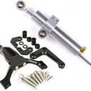 Adjustable Steering Damper Stabilizer with Mount Bracket Compatible with Yamaha MT-09 2025 2026 (Dual-tube Silver)