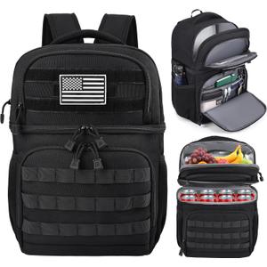 MOZETO Lunch Backpack for Men, Tactical Inspired Double Deck Cooler Backpack Insulated Leakproof RFID Lunchbox for Work