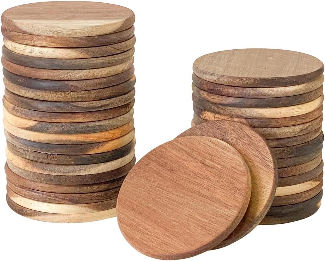 36 Pack Acacia Wood Drink Coasters, 3.68 Inch Round Wooden Acacia Wood Cup Coasters