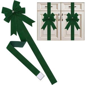6 Pieces Green Cabinet Bows Large Green Velvet Ribbons Cabinet Door Bows for Thanksgiving Fall Haloween Christmas Party(Green)