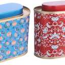 2-Pack Large Tea Tins for Loose Tea With Lid - Metal Sealed Jar Tea Canister Oval Shape 3.53~7oz Small Tin Cans Loose Tea Storage Kitchen Canisters Tea Bag Organizer, Coffee, Candy, Herbs Canister
