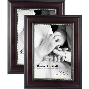 GraduationMall 5x7 Picture Frames, Real Glass, Display Photos for Wall or Tabletop, Mahogany with Gold Beads, 2-Pack