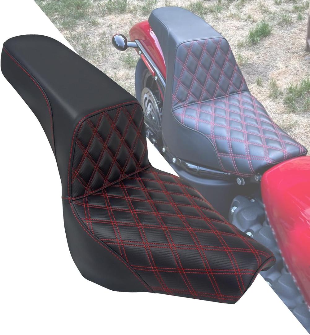 HDBUBALUS Motorcycle Driver Passenger Seat Fit For Harley Softail Street Bob FXBB FXBBS 2018-2025 Softail Standard FXST 2020-2025 (Red Stitching) HDBUBALUS Motorcycle Driver Passenger Seat Fit For Harley Softail Street Bob FXBB FXBBS 2018-2025 Softail Standard FXST 2020-2025 (Red Stitching)