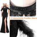 VFSHOW Womens Formal Prom Beaded Halter Neck Keyhole Maxi Dress Feather Cold Shoulder Ruffle High Slit Evening Gown (Black, XXXL)