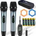 Wireless Microphone Set for Singing, Speeches & Events, 2.4GHz Dual-Mic Receiver, 200ft, Storage Bag Included, Metal Cordless Mic 2 Pack for Karaoke Machines, PA Systems, PartyBox, Gray-Blue