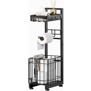 Toilet Paper Holder Stand with Storage Shelf (Black)