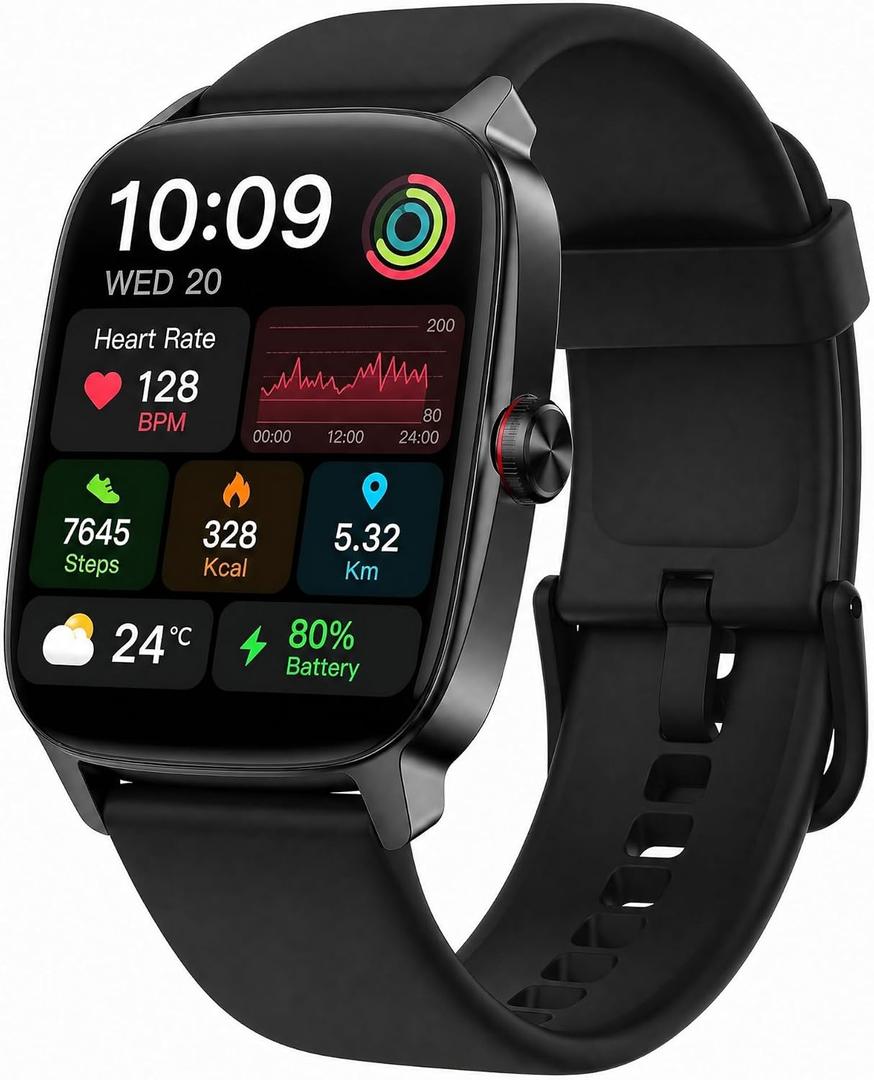 Smart Watch for Men Women, 1.85" HD Touch Screen Smartwatch with Bluetooth Answer/Make Calls, Fitness Tracker Compatible with iPhone Samsung Android iOS Dark Black