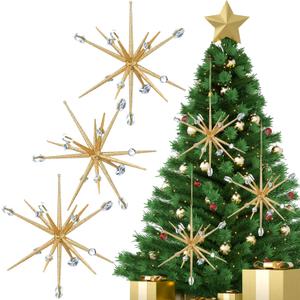 Syhood 6 Pcs Glitter Starburst Star New Year Ornaments 8 Inch Exploding Glitter Starburst Bethlehem Star Hanging Tree Ornaments Tabletop 3D Decor New Year Holiday Party(Champagne Gold,Stylish)