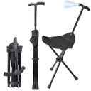 Cane with Seat Foldable Lightweight Walking Cane with LED Light Adjustable Walking Stick for Seniors