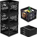 CleverMade Collapsible Milk Crate, Black, 3PK - 25L (6 Gal) Stackable Storage Bins, Holds 50lbs Per Bin - Clevercrates are Heavy Duty, Plastic Collapsible Storage Crate for Multi Purposes