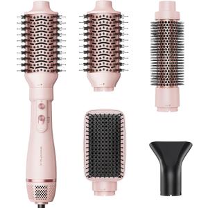Wavytalk Hair Dryer Brush Set, Air Sculpt 4-in-1 Hot Air Brush Set, Multi Hair Styler for Salon Blowouts, Smooth Curls, Volumizing and Straightening, Sleek and Less Frizz, Pink