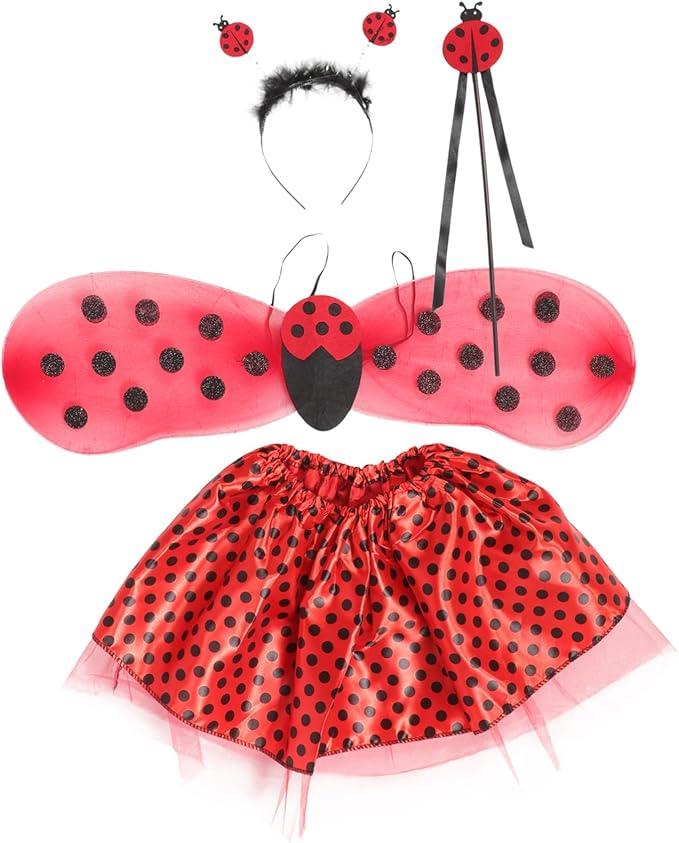 1 Set Cosplay Ladybug Costume for Includes Decorative Wand Tutu Skirt Ladybug Wings Headband for Halloween Parties Dress Up Stage Performances